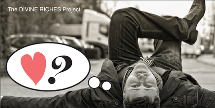 young man lying on street with leg crossed looking up at camera with a thought bubble heart and question mark thinking about relationships