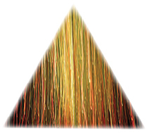 Golden triangle image made from golden and multicolored threads 