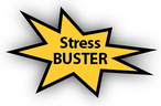 gold star with the words stress buster inside